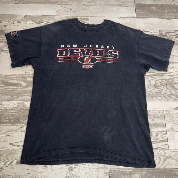 Vintage New Jersey Devils Shirt Mens XL Black NHL Hockey CCM Short Sleeve 90s - Picture 2 of 12
